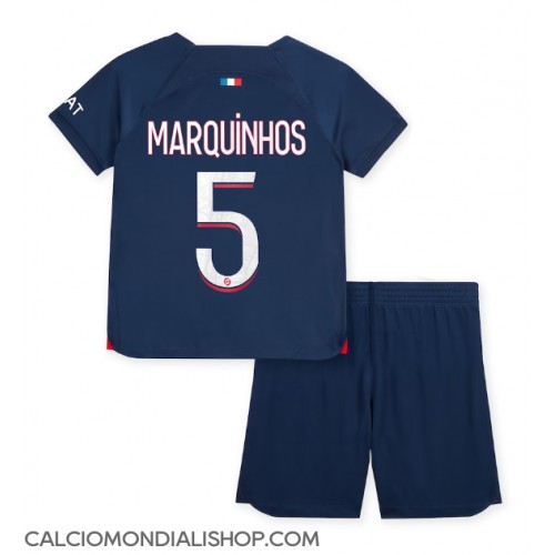 Maglie da calcio Paris Saint-Germain Marquinhos #5 Prima Maglia Bambino 2023-24 Manica Corta (+ Pantaloni corti)